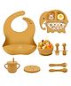 House of Quirk 100% Silicone Baby Feeding Set 9 Pcs Baby Bib Divided Plate Bowl Sippy Cup Spoons & Forks BPA-Free Soft & Safe Feeding Set for Babies & Toddlers - Yellow