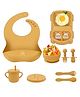 House of Quirk 100% Silicone Baby Feeding Set 9 Pcs Baby Bib Divided Plate Bowl Sippy Cup Spoons & Forks BPA-Free Soft & Safe Feeding Set for Babies & Toddlers - Yellow