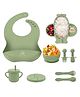 House of Quirk 100% Silicone Baby Feeding Set 9 Pcs Baby Bib Divided Plate Bowl Sippy Cup Spoons & Forks BPA-Free Soft & Safe Feeding Set for Babies & Toddlers - Green