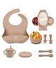 House of Quirk 100% Silicone Baby Feeding Set 9 Pcs Baby Bib Divided Plate Bowl Sippy Cup Spoons & Forks BPA-Free Soft & Safe Feeding Set for Babies & Toddlers - Beige
