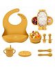 House of Quirk 100% Silicone Baby Feeding Set 9 Pcs Baby Bib Divided Plate Bowl Sippy Cup Spoons & Forks BPA-Free Soft & Safe Feeding Set for Babies & Toddlers - Yellow