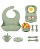 House of Quirk 100% Silicone Baby Feeding Set 9 Pcs Baby Bib Divided Plate Bowl Sippy Cup Spoons & Forks BPA-Free Soft & Safe Feeding Set for Babies & Toddlers - Green