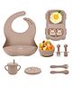 House of Quirk 100% Silicone Baby Feeding Set 9 Pcs Baby Bib Divided Plate Bowl Sippy Cup Spoons & Forks BPA-Free Soft & Safe Feeding Set for Babies & Toddlers - Beige