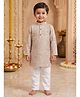 Ridokidz Cotton Woven Full Sleeves Leaf Embroidered Kurta and Pyjama Set - Light Brown