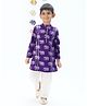 Lil' Drama Viscose Rayon Knit Full Sleeves Elephant Motifs Printed & Gota Lace Embellished Kurta & Pyjama Set - Purple