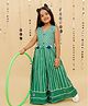 Lil' Drama Cotton Knit Sleeveless Chevron Printed Tassels & Cowrie Shells Embellished Jumpsuit - Green