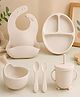 NEGOCIO 6 Pcs Silicone Baby Feeding Set, BPA Free & Microwave Safe Dinner Tableware Kit - Feeding Bowl, Suction Plate, Cup, Spoon, Fork & Bib for Kids - PACK OF 1 - COLOR MAY VARY
