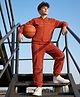OLLINGTON ST. Cotton Looper Knit Full Sleeves Winter Wear Suit With Front Zipper - Rust Orange