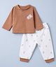 I Bears Cotton Fleece Full Sleeves Winter Wear Suits With Bear Embroidery - Brown