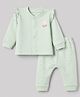 I Bears Cotton Fleece Full Sleeves Winter Wear Suits With Flower Embroidery - Light Green