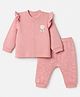 I Bears Cotton Fleece Full Sleeves Winter Wear Suits With Flower Embroidery - Light Pink