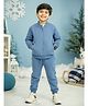 Kiddopanti Knit Full Sleeves Solid Quilted Winter Jacket & Joggers Set - Blue