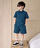 Fashion Dream Cotton Blend Woven Half Sleeves Textured Shirt & Shorts Set - Teal Blue
