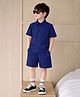 Fashion Dream Cotton Blend Woven Half Sleeves Textured Shirt & Shorts Set - Navy Blue