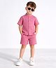 Fashion Dream Cotton Blend Woven Half Sleeves Textured Shirt & Shorts Set - Pink