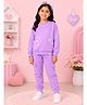 Kiddopanti Fleece Knit Full Sleeves Floral Applique Detailed & Pearl Embellished Winter Sweatshirt & Joggers Set - Lilac