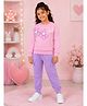 Kiddopanti Fleece Knit Full Sleeves Floral Applique Detailed & Pearl Embellished Winter Sweatshirt & Joggers Set - Baby Pink & Lilac