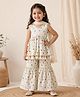 TIPPY TOP Cotton Woven Sleeveless Geometric Printed Tassels Embellished Coordinating Kurti & Sharara With Dupatta Set - Off White