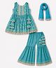 TIPPY TOP Cotton Woven Sleeveless Floral Printed Lace & Tassels Embellished Kurti & Sharara With Dupatta Set - Green