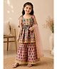 TIPPY TOP Cotton Woven Sleeveless Floral Printed Lace & Tassels Embellished Kurti & Sharara With Dupatta Set - Pink