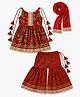 TIPPY TOP Cotton Woven Sleeveless Floral Printed Lace & Tassels Embellished Kurti & Sharara With Dupatta Set - Brown Red