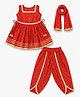 TIPPY TOP Cotton Woven Sleeveless Bandhani Printed Lace & Tassels Embellished Kurti & Dhoti With Dupatta Set - Red