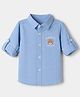 Babyhug 100% Cotton Woven Full Sleeves Shirt with Bear & Happy Days Ahead Print - Blue