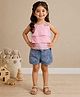 TINY BABY Synthetics Woven Sleeveless Floral Applique Detailed Layered Top & Shorts Set - Pink