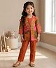 TINY BABY Synthetics Woven Three Fourth Sleeves Ethnic Motifs Patchwork Printed Top & Pants Set - Orange