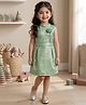 TINY BABY Synthetics Woven Sleeveless Shimmer Detailed Floral Applique Pleated Dress - Green