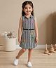 TINY BABY Synthetics Woven Striped & Tropical Theme Embroidered Dress With Belt - Black