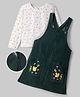OLLINGTON ST. Corduroy Woven Knit Pinafore With Full Sleeves Floral Printed Inner Tee - Olive Green