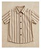 FOSTRIC Cotton Blend Woven Half Sleeves Striped Shirt - Beige