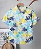 FOSTRIC Cotton Blend Woven Half Sleeves Trees Printed Shirt - White Blue & Yellow