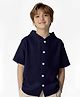 FOSTRIC Cotton Blend Woven Half Sleeves Textured Hooded Shirt - Blue
