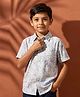 FOSTRIC Cotton Blend Woven Half Sleeves Leaves Printed Shirt - Grey