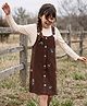Ollington St. Corduroy Pinafore and Tee with Full Sleeves and Floral Embroidery in Brown for 2-3 Years