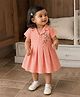 Aomi Woven Half Sleeves Gingham Checked & Floral Embroidered Dress - Orange