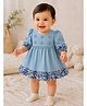 Aomi Blended Woven Three Fourth Puffed Sleeves Floral Applique Detailed - Blue