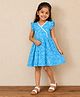 mini miao Blended Woven Frill Sleeves Paisley Printed Dress - Blue