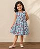 mini miao Blended Woven Sleeveless Floral Printed Dress - Blue