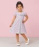 mini miao Blended Woven Half Puffed Sleeves Floral & Geometric Printed Dress - Pink