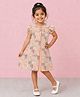 mini miao Blended Woven Half Puffed Sleeves Geometric Printed Bow Applique Detailed Dress - Beige