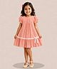 mini miao Blended Woven Half Puffed Sleeves Floral Printed & Bow Applique Detailed Dress - Orange