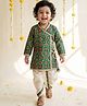AJ Dezines Cotton Blend Woven Full Sleeves Floral Printed Angarakha Style Kurta & Dhoti Set - Green