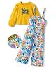 OLLINGTON ST. Cotton Knit Full Sleeves Dungaree with Full Length and Floral Print in Yellow