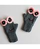 Woonie Hand Knitted Smiley Face Designed Fingerless Gloves - Grey