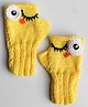 Woonie Hand Knitted Winky Face Designed Fingerless Gloves - Yellow