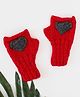 Woonie Hand Knitted Heart Designed Fingerless Gloves - Red