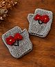 Woonie Hand Knitted Floral Designed Fingerless Gloves - Grey